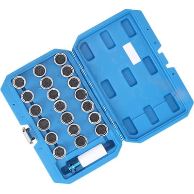 21-delige Anti-Diefstal Wielmoersleutel Stud Verwijdergereedschap met Gereedschapskist 20 Vergrendelingssleutels 17mm Dop blue