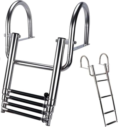 JHUBERS - Opvouwbare Badladder met 4 Treden van Roestvrij Staal - Telescopische Ladder voor Marine