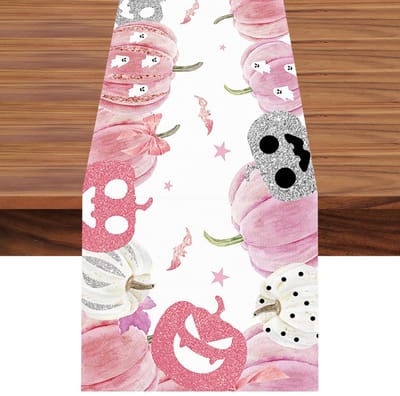 Dailygoods- Tafelloper Halloween - Roze Linnen - Keukendecoratie - Binnen/Buiten - 72 x 12 inch - Ademend en huidvriendelijk - Tafelkleed