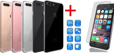 Hoesje geschikt voor Apple iPhone 7 Plus - TPU Transparant Silicone Gel Case Skin + Tempered Glass Screenprotector 2,5D 9H (Gehard Glas)