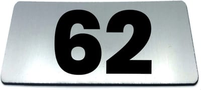 Nummerplaatje 62 - 80 x 50 x 1,6 mm - RVS-look geborsteld - Incl. 3M-tape | Nummerbordje - Deur en kamernummer - brievenbusnummers - Gratis verzending - 5 jaar garantie | Gratis Verzending