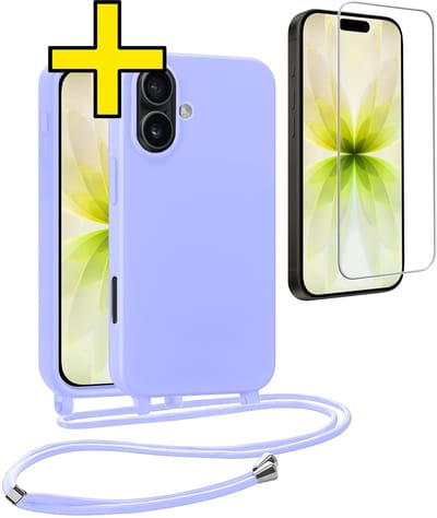 Hoesje Geschikt voor iPhone 17 Hoesje Met Koord Met Screenprotector Siliconen Case - Hoes Geschikt voor iPhone 17 Backcover Met Afneembaar Koord - Lila
