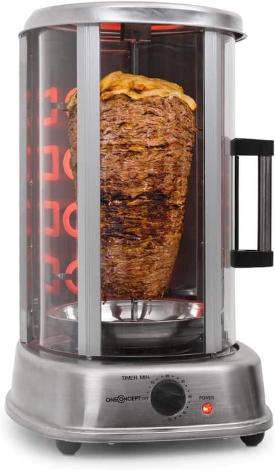 Vertical Grill - Kebab Machine Gyros - Gezond Grillen - 360 Graden Rotatie - 1500 Watt - Zilver