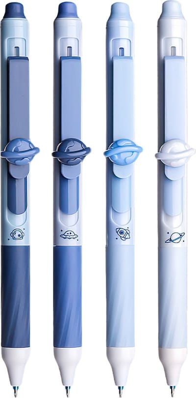 Ainy - Planeet Uitwisbare Pen set 4 stuks | Space & Astronaut Thema | Uitgumbare pennen voor etui of pennenzak | Ideale teken balpennen cadeauset voor kinderen en volwassenen