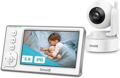 Blemil Babyfoon, 4,3 inch Sreen met 29-uurs batterij, zwenk-kantel-zoom-video-babyfoon met camera en audio, infrarood nachtzicht, ECO, 2-weg gesprek, 8 lullabies, geen wifi