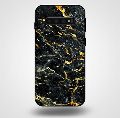Smartphonica Telefoonhoesje voor Samsung Galaxy S10 Plus met marmer opdruk - TPU backcover case marble design - Goud Zwart geschikt voor Samsung Galaxy S10 Plus