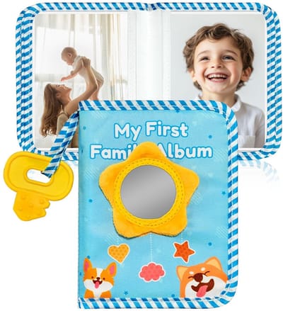 Dailygoods- Fotoalbum Biologisch Katoen - Babyfotoalbum - Herinneringsalbum - Veiligheidsspiegel - Geschikt voor 10x15 cm - Vroege Educatie - Babyfotoboek