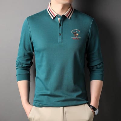 Lente en Herfst Nieuwe Heren Revers Mode Casual Lange Mouw Polo Shirt Geborduurd Heren Katoenen T-shirt XXXL