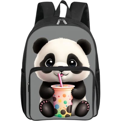 Panda Print Vierkante Voorzak Rugzak Voor Jongens En Meisjes Beste Cadeaus 2D Platte Cartoon Schooltas Voor Kinderen