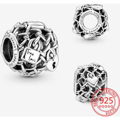 Authentique Charm en Argent 925 Compatible Bracelet Mode S925 Argent Sterling Maillon Ouvert Cadenas Charm Accessoires Bijoux DIY gray