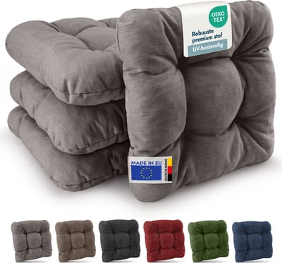 Beautissu HighLux SK – Set van 4 Premium Stoelkussen 35x35 cm Lichtgrijs – Robuust Zitkussen UV-bestendig – 8 cm Dik – Indoor & Outdoor – Tuinkussen Balkon