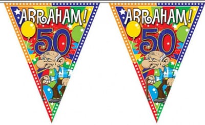 2x stuks Leeftijd versiering vlaggenlijn / vlaggetjes / slinger Abraham 50 jaar geworden thema 10 meter