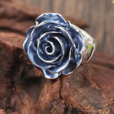 KoperOlie Blauwe Rozen Ringen Voor Vrouwen Punk Vintage Bloem Bruiloftsband Verlovingssieraden 8 black