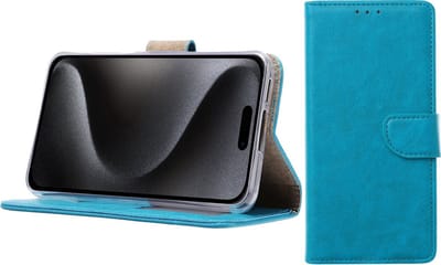 BixB Hoesje Geschikt voor iPhone 15 Pro – portemonnee bookcase met pasjeshouder - Blauw