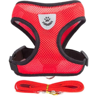 Hondentuigje voor kleine honden Katten Verstelbare huisdiertuigje en riemset Ademend vest voor mopshond Chihuahua Bulldog Hondenaccessoires S for 0-2.5kg rood