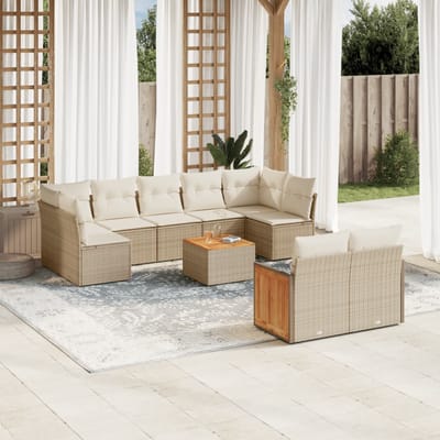 vidaXL - 10-delige - Loungeset - met - kussens - poly - rattan - beige