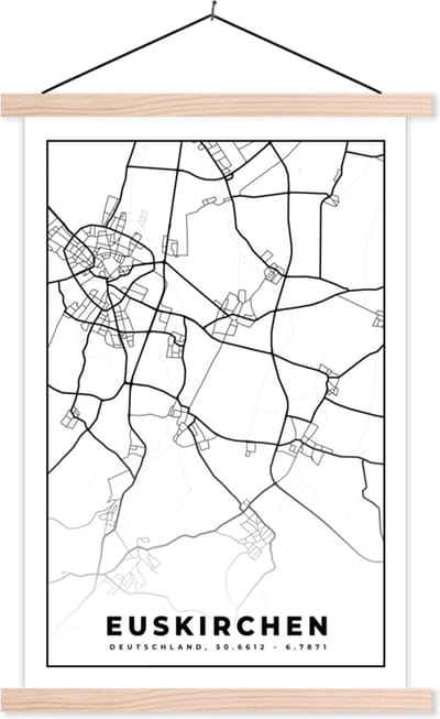 Posterhanger incl. Poster 40x60 cm - Schoolplaat - Kaart - Stadskaart - Euskirchen - Plattegrond - Textielposter - Blanke latten - Stadskaart