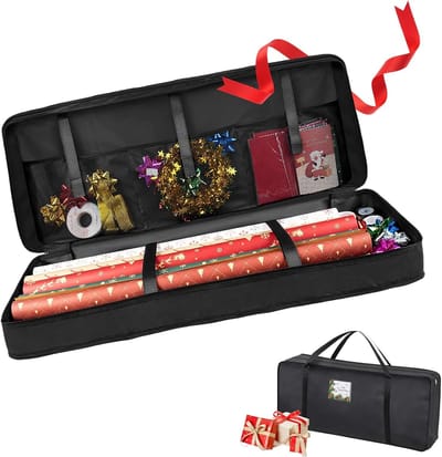 Cadeaupapier opslag, kerstpapier, cadeaupapierrollen, organizer (82 cm, zwart)
