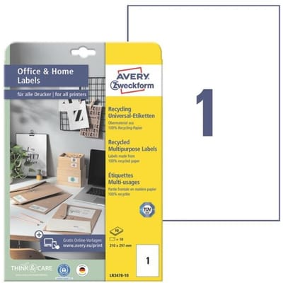 Avery Etiketten Zweckform 297 X 210 Mm Kringlooppapier 100 Stuks