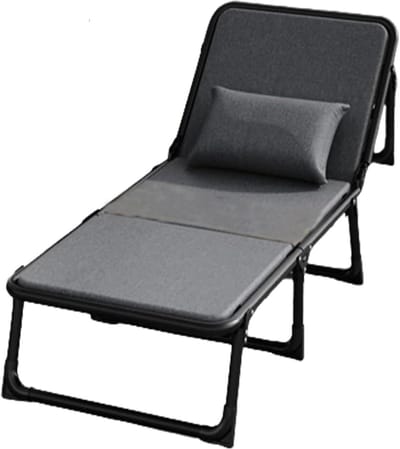 Opklapbed - Campingbedje Lounge Stoel - Ontspannen Buiten - 6 standen verstelbaar - 180x59cm - Grijs