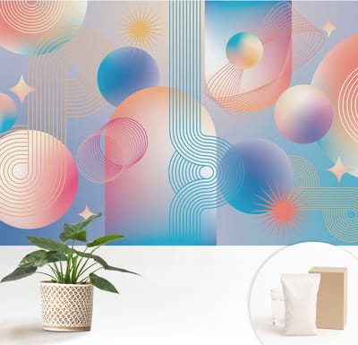 Wallfluent Behang - Kleurrijke abstractie Muurbehang - 152x104 cm - Blauw Behang - Voor liefhebbers van bloemen en elegante interieurdecoratie - Behang Voor de slaapkamer, woonkamer en hal - Wanddecoratie Abstractie