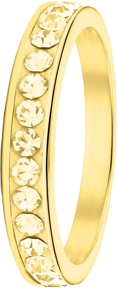 Lucardi Meisjes Kinder ring met plating - Rond - Kristal - Cadeau - Staal - Goudkleurig