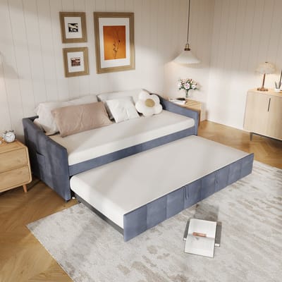 Uitschuifbare Sofa Bed 90x200cm – Luxe grijs Fluwelen Slaapbank, Van Bank naar Bed, Compact & Modern Design