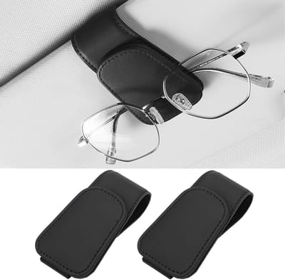 Zonnebrillenhouder voor in de auto - 2-pack - Magnetische leren zonneklepbrillenhouder - Leren autobrillenhouder - Autozonneklepaccessoire - Zwart