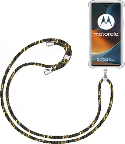 Telefoonkoord + Hoesje Geschikt voor Motorola Edge 50 Fusion - Lengte Verstelbaar - Telefoonketting - Shock Proof Case - Zwart Goud