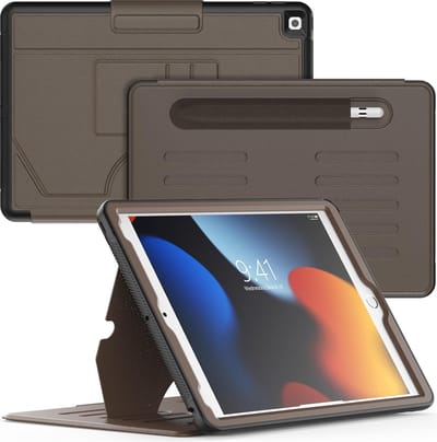 Tablet Hoes Geschikt Voor iPad Hoes 9/8/7 Generatie Bruin - iPad 9 10.2 (2021) hoes met Multi-Angle Magnetic Stand, Auto Sleep/Wake, Pencil Houder - Extra Stevig - Schokbestendig