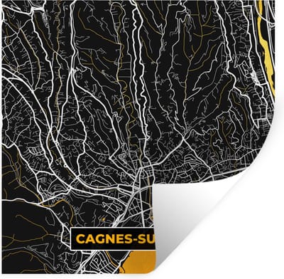 Muurstickers - Sticker Folie - Frankrijk - Plattegrond - Cagnes-sur-Mer - Stadskaart - Plattegrond - 100x100 cm - Plakfolie - Muurstickers Kinderkamer - Zelfklevend Behang XXL - Zelfklevend behangpapier - Stickerfolie