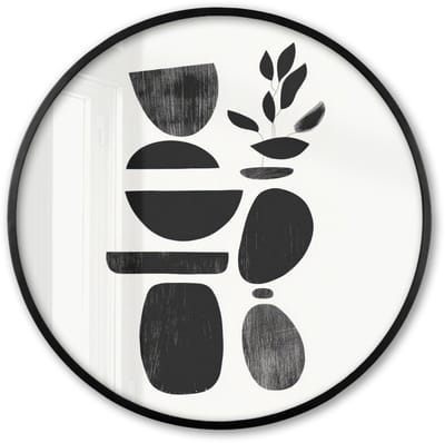 Poster in lijst Rond - Fotolijst 60x60 cm - Posters - Japandi - Zwart - Abstract - Ronde posterlijst zwart - Decoratie - Wanddecoratie woonkamer - Muurdecoratie slaapkamer