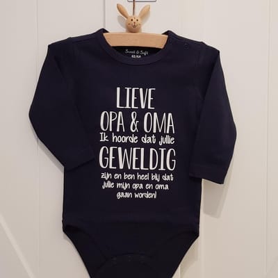 Baby Rompertje met tekst opa en oma | Ik hoorde dat jullie geweldig zij en ben heel blij jullie gaan worden! ontmoeten! | lange mouw | maat 50-56 | aankondiging bekendmaking zwangerschap bekend maken bekendmaken cadeau voor de liefste aanstaande