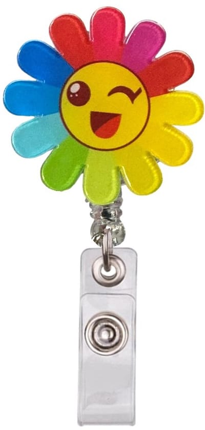 Fako Bijoux - Badgehouder - Sleutel Houder - Rolspeld - Verpleegster - Zuster - Rond - Bloem Acryl - Regenboog