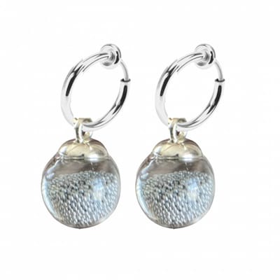 Klem oorbellen- Grijze bolletjes- Glas- Zilverkleurig- geen gaatje- Charme Bijoux