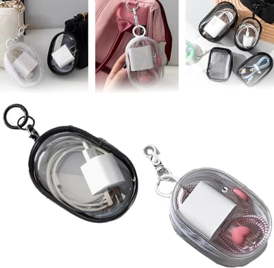 2 stuks-Mini opbergtasje - opbergtasje voor datakabels - opbergdoosje voor oordopjes - tasaccessoire - geschikt voor oordopjes, opladers en sleutels - wit - zwart - 10*8 cm-Alleen de opbergdoos