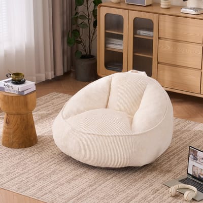 Zitzak - Beige zitzak voor volwassenen en kinderen - Ergonomisch - Corduroy - Woonkamer & Slaapkamer - 90x90x59 cm