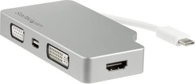 StarTech Aluminium A/V reisadapter: 4-in-1 USB-C naar VGA, DVI, HDMI of mDP - 4K
