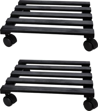 Pro Garden Plantentrolley - 2x - hout - zwart - vierkant - 28 x 28 cm - 100 kilo