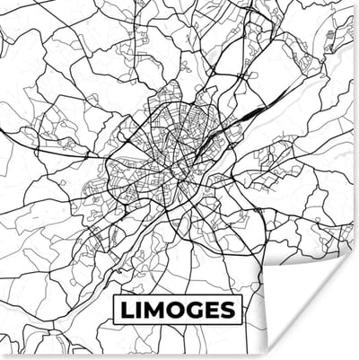Poster Frankrijk - Limoges - Plattegrond - Stadskaart - Kaart - Zwart wit - 100x100 cm XXL
