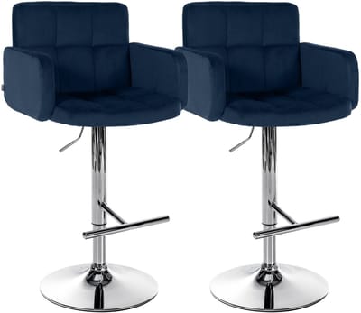 CLP Los Angeles Set barkrukken - Met armleuning - Met rugleuning - Verstelbaar - Velvet - Fluweel - chroom/blauw