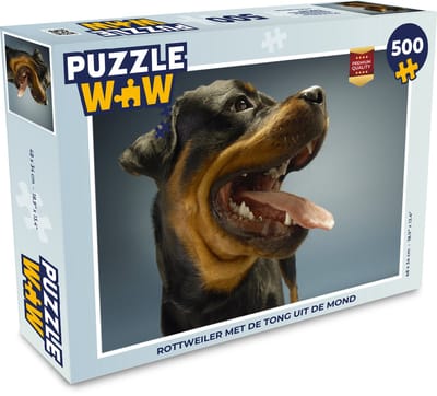Puzzel Rottweiler met de tong uit de mond - Legpuzzel - Puzzel 500 stukjes