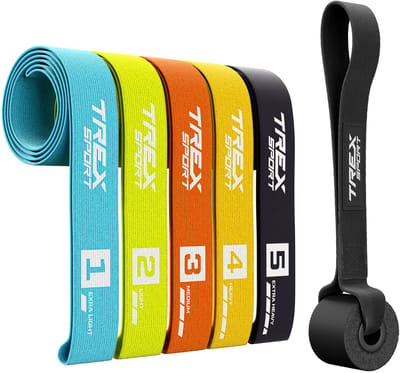 Trex Sport TX-005PBB - Weerstandsbanden - 5 stoffen banden - 104 cm -Met handvat - Weerstand 2,5-25 kg