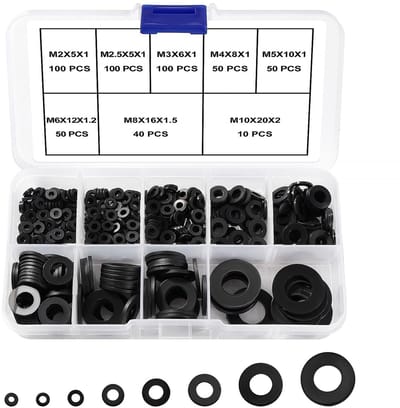 Dailygoods- Nylon Pakking 500 Stuks - Platte Ringen - Sluitringen - M2/M2.5/M3/M4/M5/M6/M8/M10 - Zwart - Slijtvast en Warmte-geïsoleerd