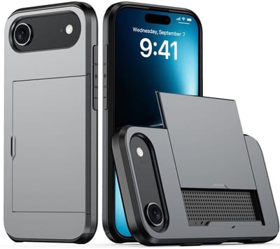 Mobiq - Hybrid Card geschikt voor iPhone 17 Air Hoesje met Pashouder - grijs