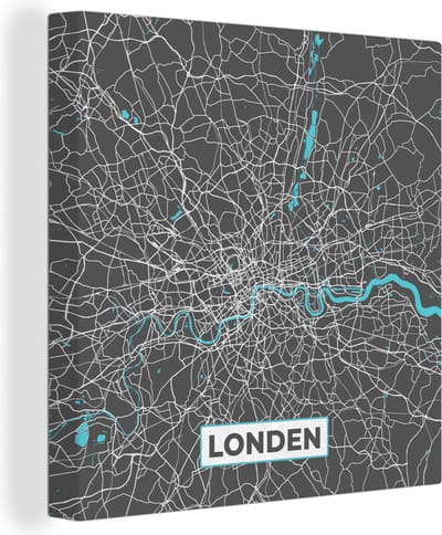 Canvas Schilderij Londen - Blauw - Kaart - Plattegrond - Stadskaart - 20x20 cm - Wanddecoratie