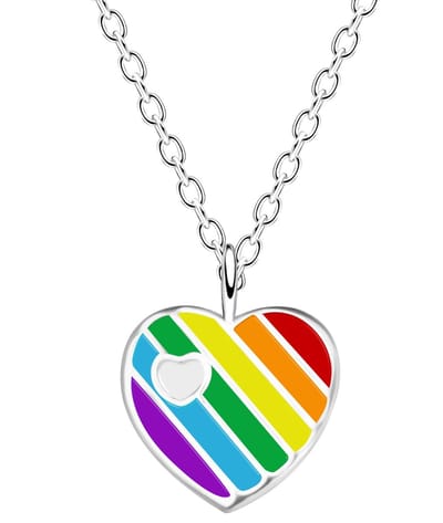 Joy|S - Zilveren hartje hanger met ketting - hartje multicolor regenboog streepjes - 36 cm + 5 cm extension