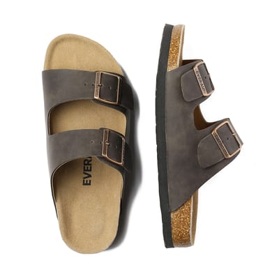 EVER AU Mannen Eend Leren Tweeling Gesp Sandalen - Bruin Geolied Leer