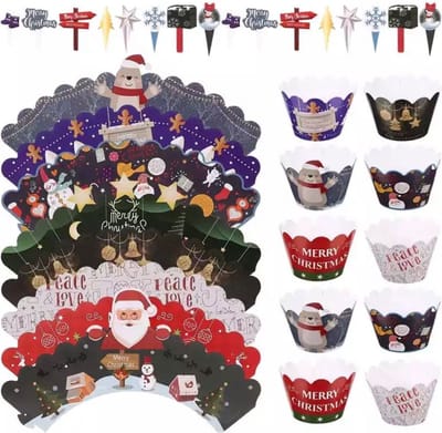 Akyol - Kerst - 8 stuks - cupcake decoratie kerst - cupcake toppers - cupcake - Christmas - feest kerst - kerstman - kerstman cupcake - topper kerst