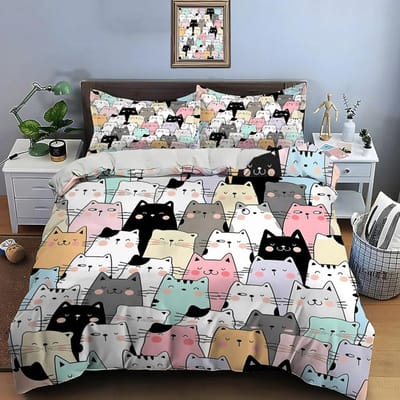 3D Leuke Cartoon Katten Print Beddengoed Set Dekbedovertrek Dekbedovertrek Kussenslopen Volwassenen En Kinderen Beddengoed Set Luxe Dekbed Set US King(264x228cm)